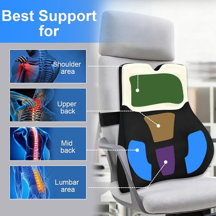 Подушка для спини з піни Memory Foam Schaum: ергономічна підтримка попереку для офісного крісла, авто та столу (чорно-бежева)