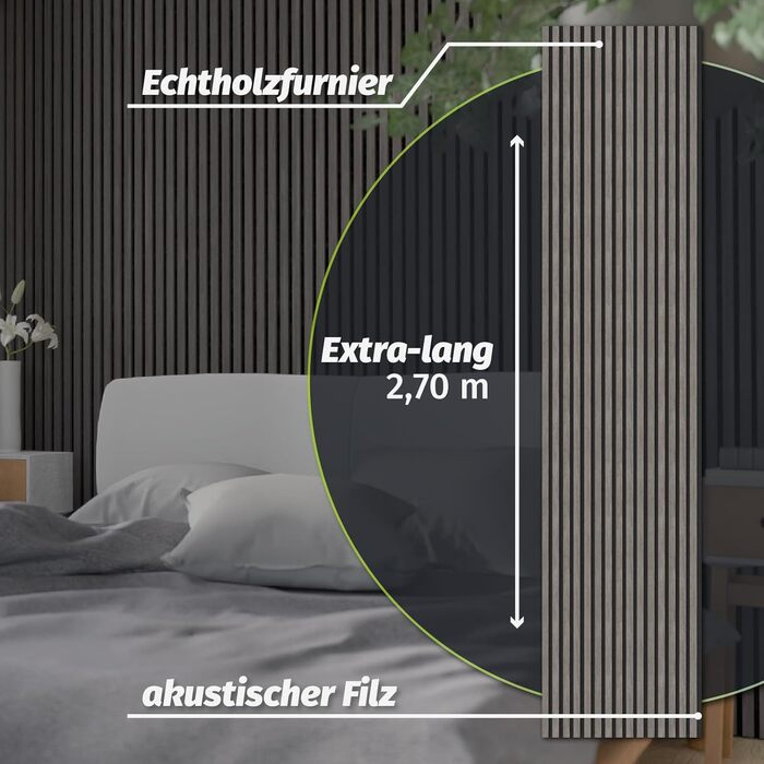 Акустичні стінові панелі HORI з ефектом дерева для шумоізоляції та декору стін, 3D Silver Oak (270x60,5x2,1 см)