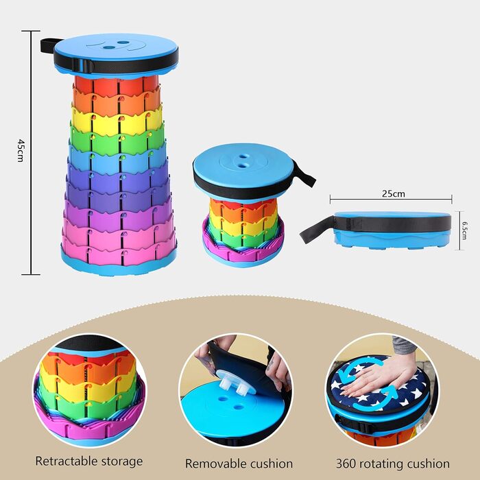 Складаний туристичний стільчик-табурет, 440lbs, з сумкою, для кемпінгу, риболовлі, подорожей, барбекю (Райдужний)