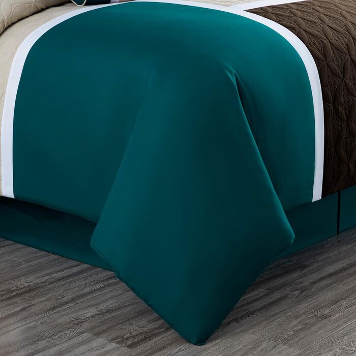 Комплект постільної білизни Chezmoi Collection Upland 7-piece, Patchwork Design, розмір King (Oversized), блакитно-зелений/бежевий/коричневий