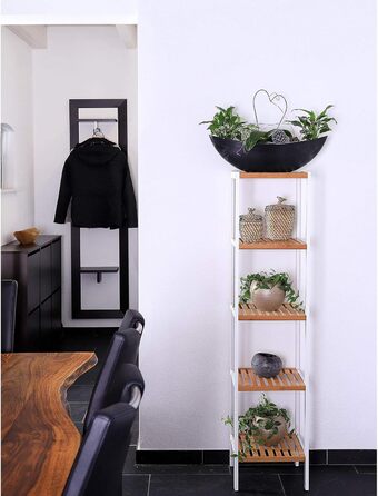 dibea Bathroom Shelf with 5 Shelves, Living Room Shelf, Standing Shelf, Bamboo Shelf, Bathroom Shelf, Book Shelf, Corner Shelf, Kitchen Shelf, 33x33x146 cm, natural/white
