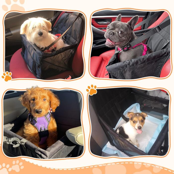 Автомобільний лежак для собак, чорний, 40x32x24 см, знімний, з тканини Оксфорд, дихаючий, для собак та котів