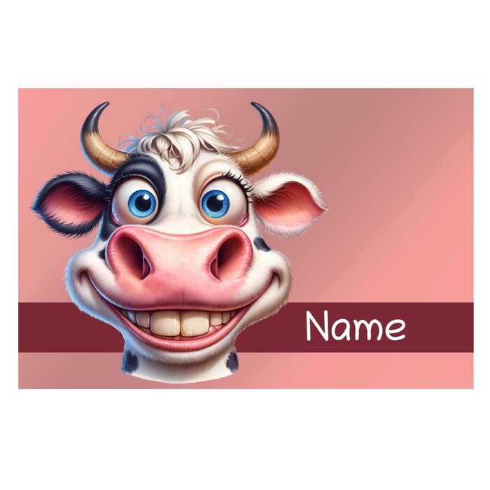 Wallet with name design (black, witty cow)