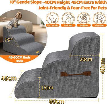 Сходинка для собак Gimars 30D з широкою сходинкою, 3 ступені, 40 см, знімний чохол та антиковзаюче покриття. Підходить для малих собак до дивану, ліжка, авто.