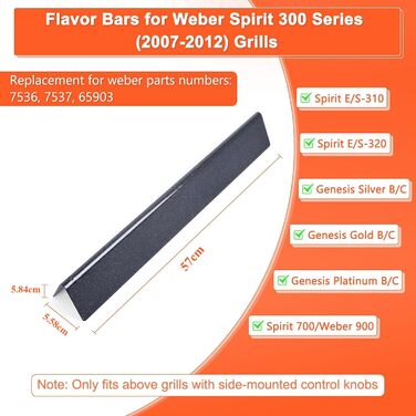 GFTIME 57cm Flavorizer Bars 7537 for Weber Spirit E310/320 (2007-2012 with side burner knobs), 7536 Porcelain Steel Burner Cover Replacement Parts for Spirit 700, Weber 900