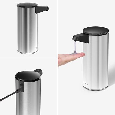 AIKE Automatic Soap Dispenser Stainless Steel with Sensor Infrared, 280ml Touchless Automatic Soap Dispenser USB Rechargeable