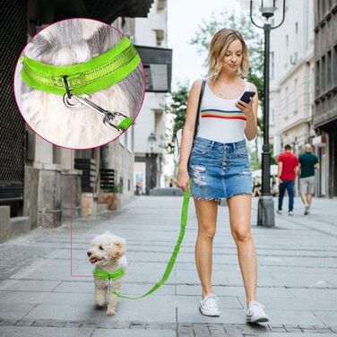 Нашийник для собак LowTon з повідком, анти-тягнучий, відбиваючий, безпечний, проти заплутування, для маленьких та середніх собак та цуценят, чорний (XXS, темно-зелений)