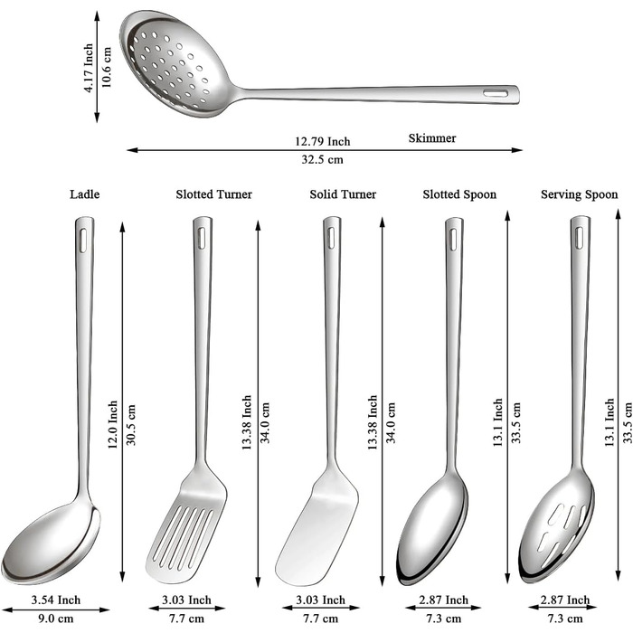 Набір кухонних аксесуарів Evanda, 6 предметів, нержавіюча сталь, важкі кухонні прилади, набір лопаток, аксесуари для кухні, срібний