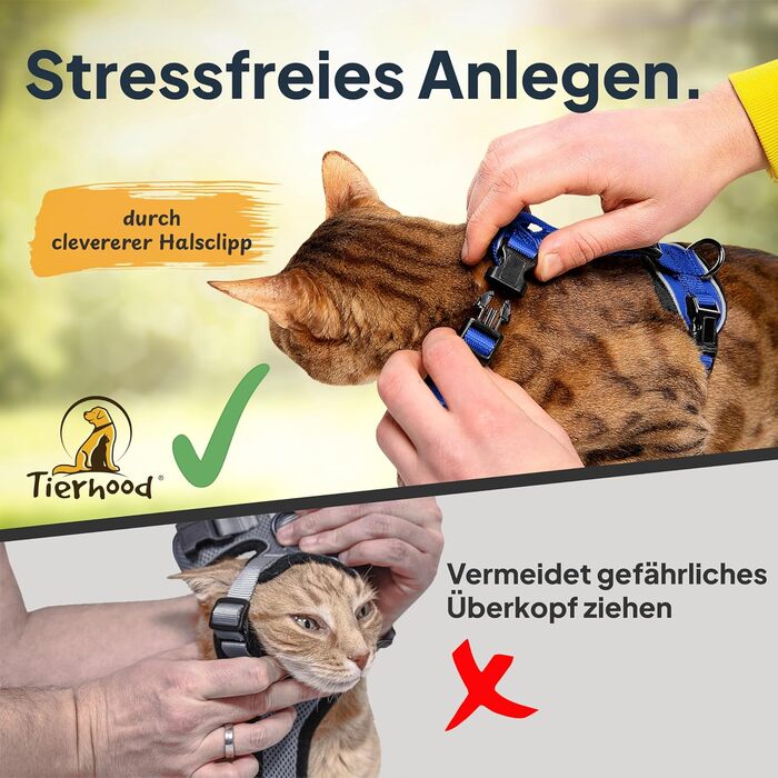 Шлейка для кота Tierhood з повідком [Нова, ЛЕГКА версія] - Шлейка з повідком для котів та кошенят - Комплект шлейки та повідка для котів - Контрольована свобода - Розмір S (S (обхват шиї 18-29 см) (обхват грудей 33-44 см), Синій)