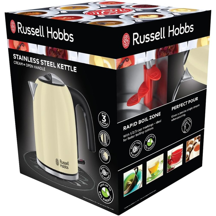 Електричний чайник Russell Hobbs 1.7л, 2400W, Edelstahl Creme, з функцією швидкого кип'ятіння, фільтр від накипу, оптимальна виливна горловина, індикатор рівня води