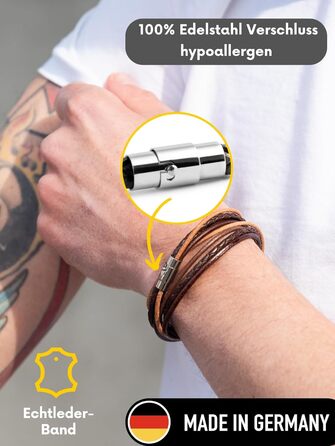 Браслет шкіряний Simaru Designer – чоловічий/жіночий, з магнітною застібкою з нержавіючої сталі, натуральна шкіра, виготовлено в Німеччині (L - 17-18 см, чорний)