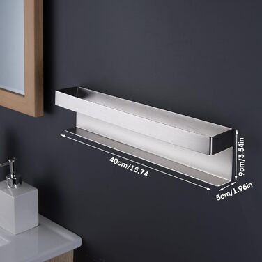 Тримач для рушників ZUNTO без свердління, самоклеючий, з нержавіючої сталі, 40 см, срібляний