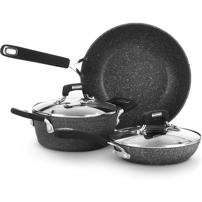 Набір посуду Kasanova New Petra: каструлі та сковорідки для індукції та духовки, антипригарне покриття, захист ручок, нержавіюча ложка (5 шт.)