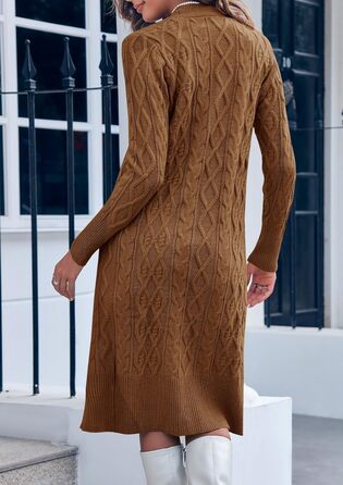 Жіночий в'язаний кардиган Imily Bela з довгими рукавами, відкритий фасон, в'язане плетиво, з кишенями, осінь-зима (Колір: Коричневий, Розмір: S)