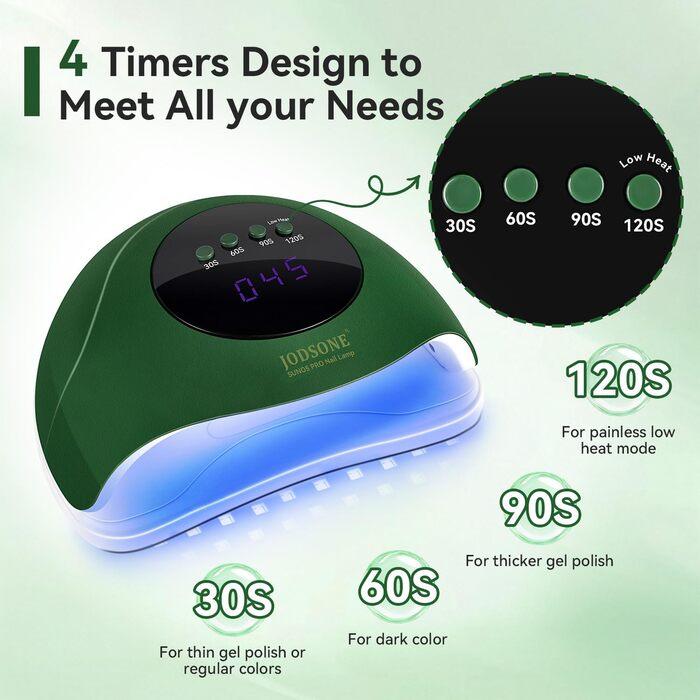 LED лампа для нігтів JODSONE 320W з датчиком автовмикання, 72 світлодіодів (червоне світло) та 4 таймерами (10/30/60/99s) – професійний сушар для гель-лаку, гелю та шелаку для нігтів рук та ніг