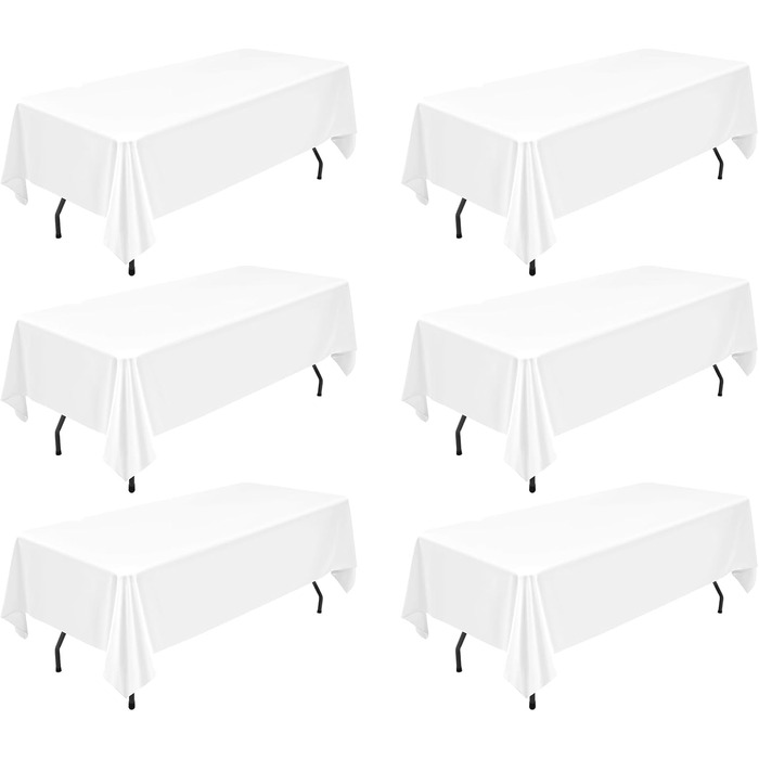 6-Pack White Rectangular Polyester Tablecloth 60 x 102 Inches Polyester Fabric Tablecovers, for Indoor and Outdoor 6 Ft Rectangular Tables, Wedding, Birthday, Party, Table Decoration (152X260cm)