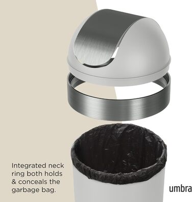 Сміттєве відро з кришкою-маятником Umbra Venti, 61 л, сіре – велике відро для дому, вулиці або комерційного використання, 89 см заввишки