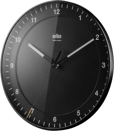 Braun Classic Large Radio Wall Clock, Central European Time Zone (CET/GMT+1) with quiet movement, easy-to-read dial, 30cm diameter, black model BC17B-DCF.