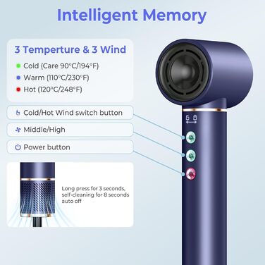 Airstyler 5 в 1: Фен-щітка з іонізацією, 20 м/с, 110 000 об/хв, для створення локонів та випрямлення, легкий, тихий, швидке сушіння, блакитний