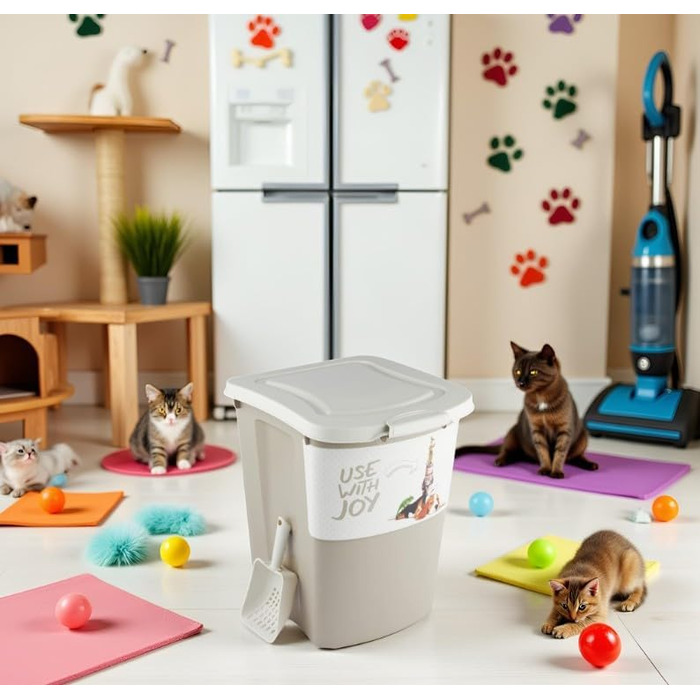 Rotho Archie Pet Food Container 38L with Lid - BPA-Free Plastic, Multi-Color, Beige - Large Capacity Storage