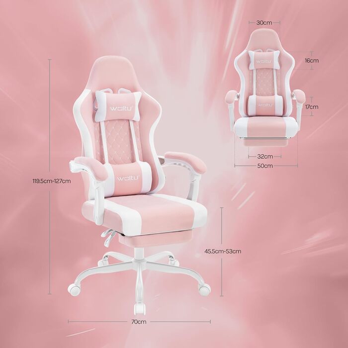 WOLTU Gaming Chair with Massage Function, Computer Chair with Pocket Spring Cushion, Ergonomic Gamer Recliner, Swivel Chair with Headrest, Lumbar Pillow, Footrest, Mesh Fabric, Pink+White, GS15rsw Pink+White Mesh Fabric