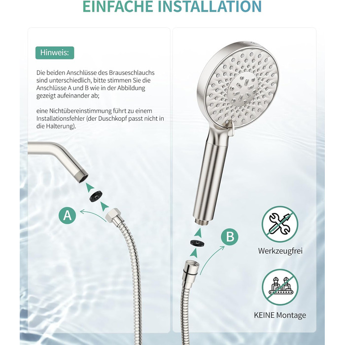 Душова лійка SR SUN RISE з фільтром, шлангом та картриджами, 9 функцій, високий тиск, для жорсткої води, видаляє хлор, важкі метали, бактерії.