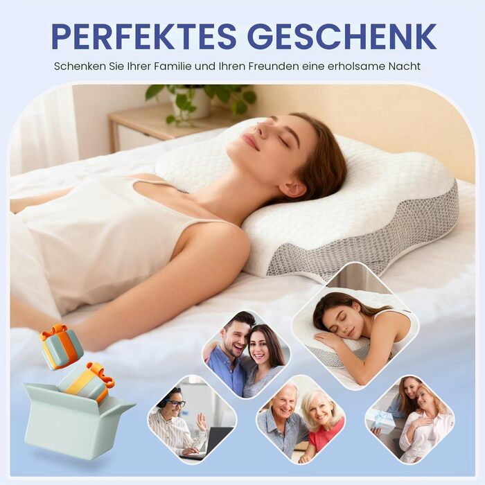 Подушка для шиї з піни Memory Foam: ергономічна подушка для сну на боку, спині та животі (Сіра)