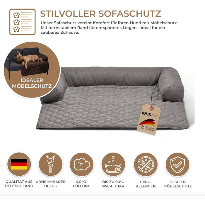 Захист для дивану від собак - ковдра для собак, ліжко для собак, захист дивану - ручна виготовлена підстилка для собак з бортиком - прання до 90 градусів та особливо м'яка - розмір: приблизно 90x90x13 см (плюшевий бежевий, L)