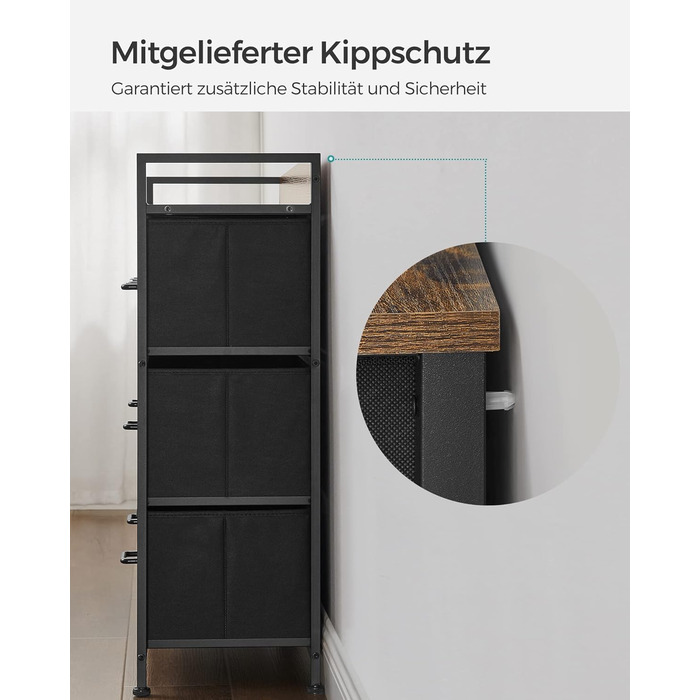SONGMICS Chest of Drawers, Cabinet, 7 Fabric Drawers with Handles, Metal Frame, Industrial Design, Vintage Brown-Ink Black LTS137B01