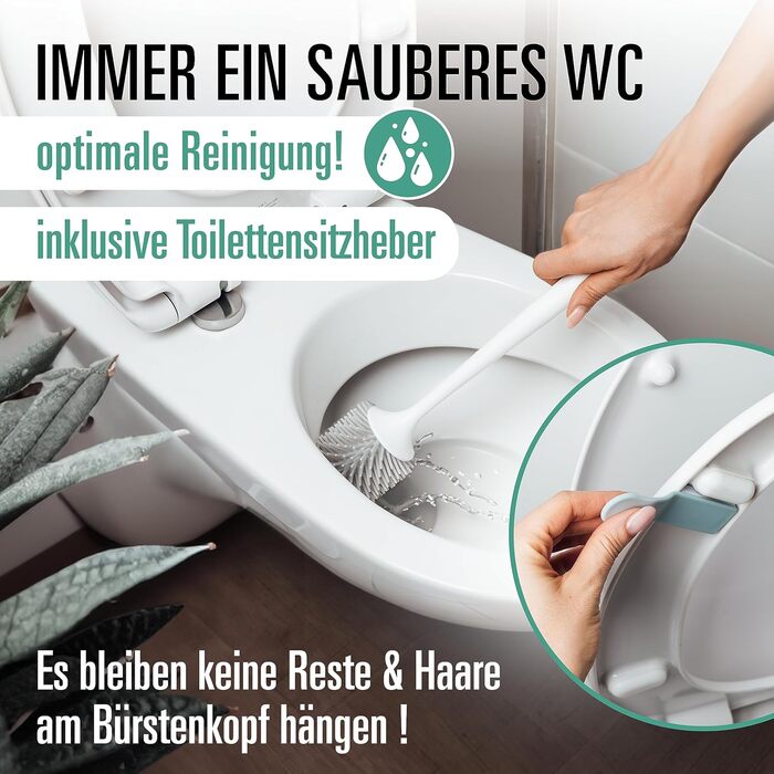 Силіконова щітка для туалету - гігієнічна, швидковисихаюча, з підставкою, для підвішування на стіну без свердління, з підйомником для кришки унітазу