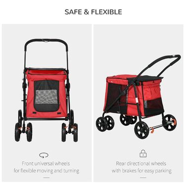 Дитяча візок для тварин PawHut: зручний, з гальмом, 600D Oxford, сталь, 102 x 62 x 105 см, червоний