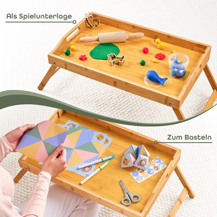 Бамбуковий приліжкові столики Blumtal з ніжками для планшетів/телефонів - столики для сніданку в ліжко - складаний приліжкові столики 50 x 30 x 6 см - сервірувальне піднос з ніжками - стабільний приліжкові столики з натурального дерева