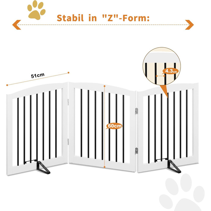 Захисний бар'єр для собак, сітка-перегородка для дому без свердління, металева та дерев'яна, складна, біла, 4 панелі