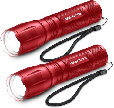 LED ліхтарик Gearlite 2 шт. 2000 люмен, 5 режимів, водонепроникний IP65, для кемпінгу, туризму, дітей, надзвичайних ситуацій (червоний)