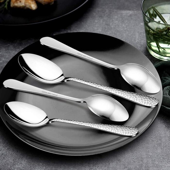 HaWare Набір столових приборів, 60 предметів: нержавіюча сталь, для 12 осіб (ніж, виделка, ложка), сучасний дизайн з молотковою ручкою, для дому, вечірки, готелю, ресторану, високоглянцеве покриття, придатний для миття в посудомийній машині