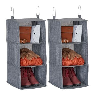 Relaxdays 2x Clothes Closet Hanging Shelf, 3 Compartments