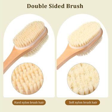 Щітка для спини з довгою ручкою, 43 см: для душу, ванни, видалення відмерлої шкіри, целюліту, покращення лімфодренажу