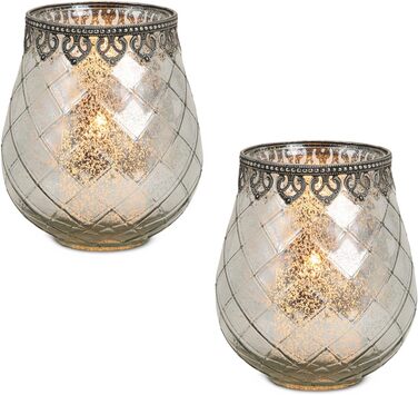 Vintage Candle Glasses Lanterns Silver - 2 Modern Candle Glasses in 14 cm as Candle Holders, Lanterns, Tealight Holders - Boho Candle Holders, Tealight Glass as Wedding Table Decoration, Balcony, Garden Decoration (2x 18 cm - silver)