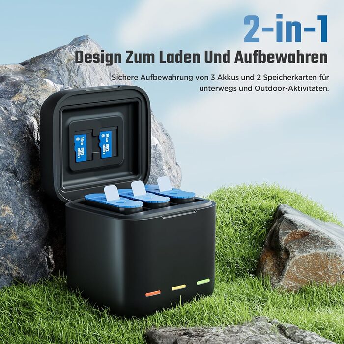 Зарядний пристрій для GoPro Hero 13 Black — 3-канальний зарядний пристрій з швидкою зарядкою, USB-C кабель. Сумісний з GoPro Hero 13 Black, оригінальний акумулятор (без акумулятора). Для Hero 13