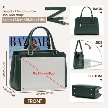 Сумка жіноча RAINSMORE середнього розміру з екошкіри, зелена: сумка-тоут, сумка на плече, ручна сумка