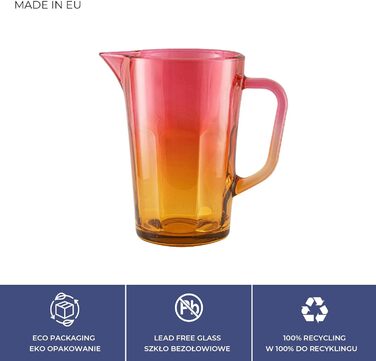 Water Carafe Glass 1 Liter with Comfortable Handle Colorful Water Pitcher 19 cm Glass Jug Orange Pink Glass Pitcher Water Carafe Glass Carafe Pitcher Glass Jug 1l | Gigi Magical Sunrise