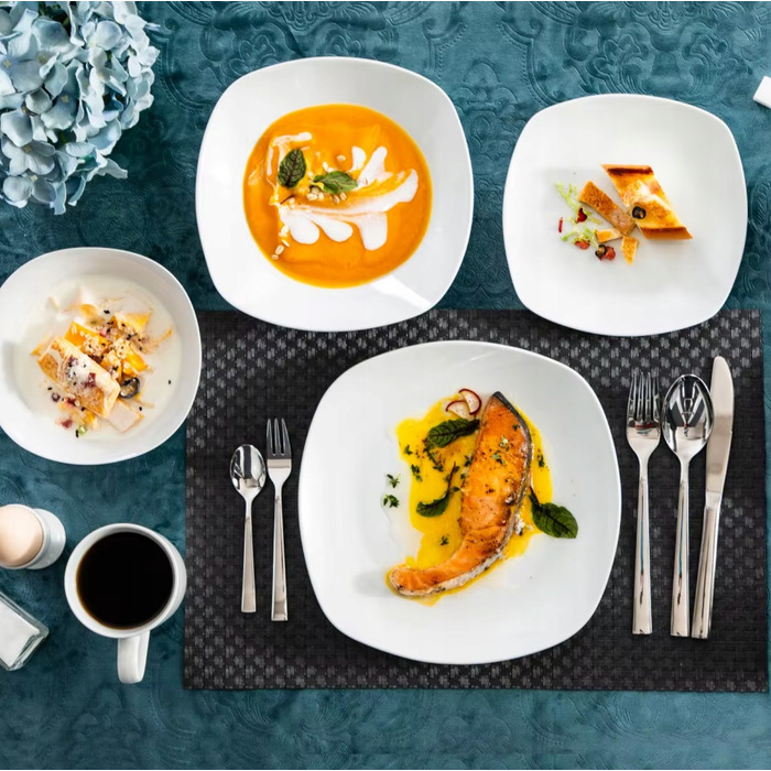 Елегантний білий порцеляновий обідній сервіз на 6 осіб, 50 предметів