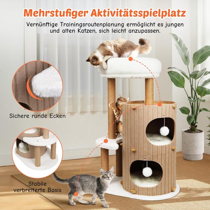 Котячий будиночок з подряпальником - великий, стійкий, з біо-льону, для котів до 25 кг (Бежевий)