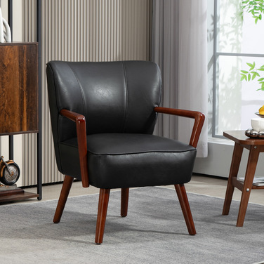 HOMCOM Upholstered Armchair Lounge Chair with Wooden Legs, Faux Leather, Stylish Accent Chair for Living Room & Bedroom