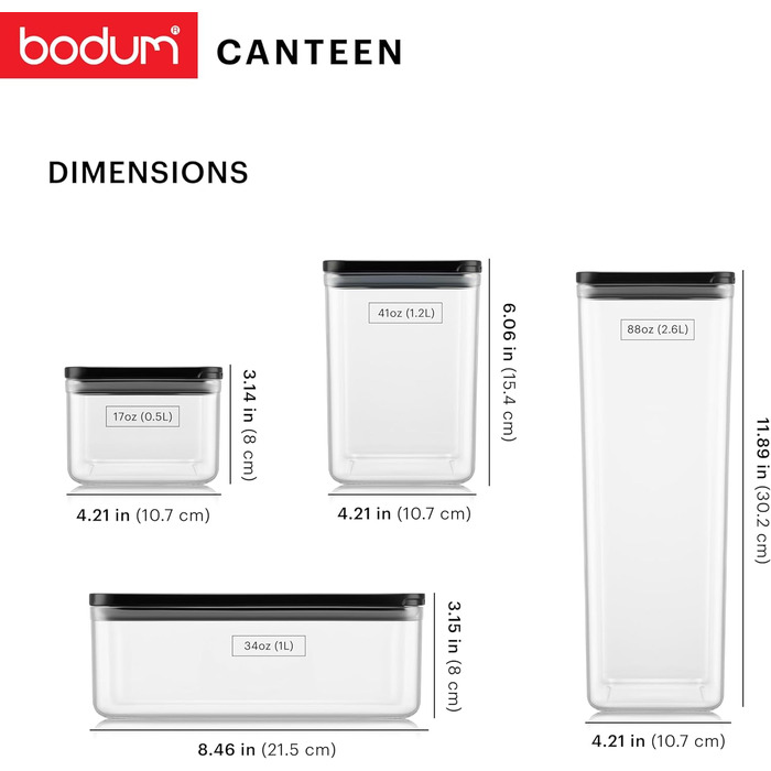 Набір контейнерів для зберігання Bodum CANTEEN (6 шт) чорного кольору, BPA-free, для посудомийної машини, прозорі, штабельовані