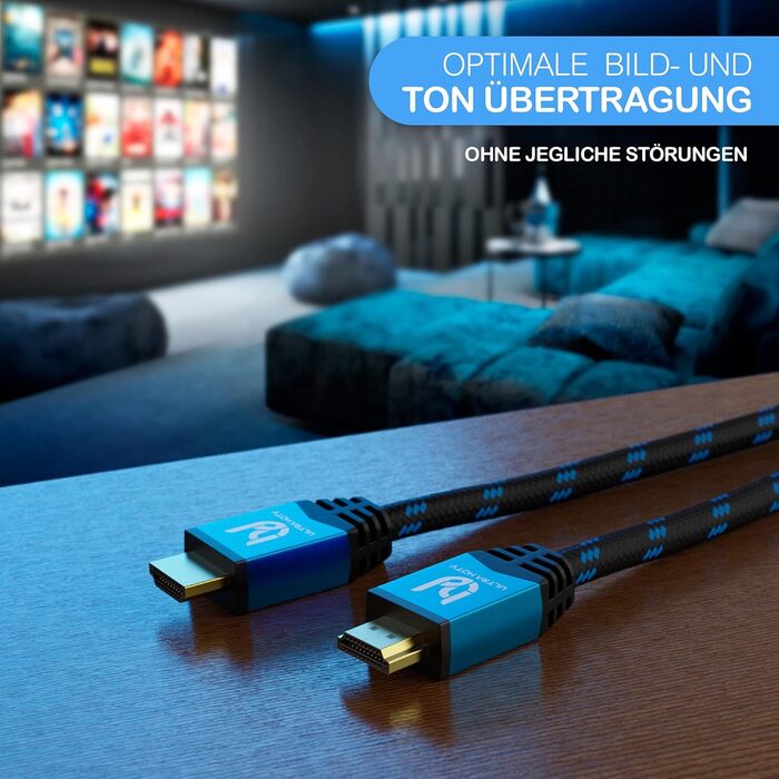 HDMI 2.0b кабель 4K 2 метри для домашнього кіно та геймінгу | Підтримка 4K@60Hz, HDR10+, Dolby Vision, ARC | Сумісний з PS5, Xbox Series X, UHD TV, Blu-Ray Player | Синій