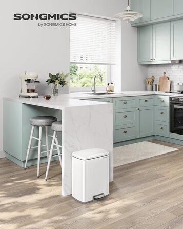 Відро для сміття SONGMICS 20 л з педаллю, м'яким закриттям, з внутрішнім відром, 15 мішків, металеве срібло