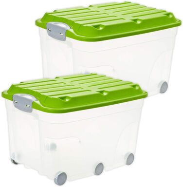 Rotho Roller 6 2-Piece Storage Box Set, 57L with Lid and Wheels