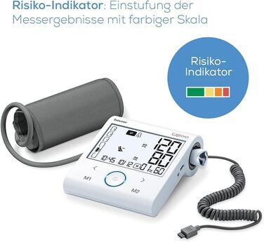 Beurer BM 96 - тонометр з ЕКГ, вимірювання артеріального тиску та пульсу на плечі, для виявлення фібриляції передсердь (AFib) та профілактики інсульту, обхват плеча 22-42 см, з ЕКГ-сенсором та індикатором спокою