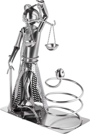 BRUBAKER Wine Bottle Holder Justice with Snake - Metal Sculpture Bottle Stand - Metal Figure Wine Gift for Lawyers, Judges, Attorneys, Law Firm - with Greeting Card